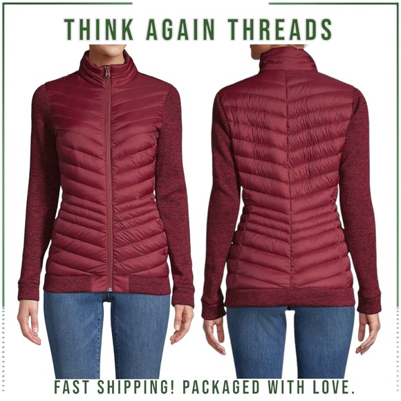 Lands' End Ultra Lightweight Packable Fleece Quilted Jacket Burgundy Size Medium - Picture 1 of 10